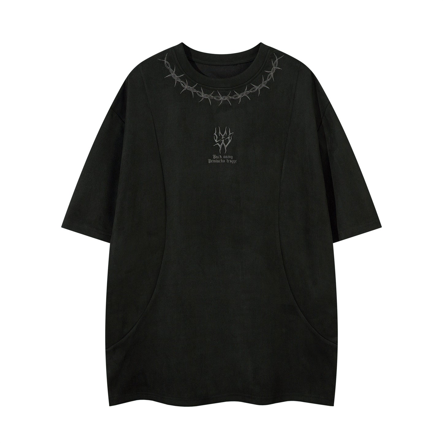 Thorn Embroidery Suede Oversize Short Sleeve T-Shirt WN16219