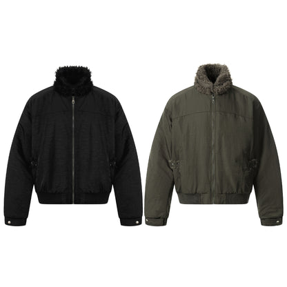 Fake Fur Collar Zipper Short Puffer Jacket WN21861