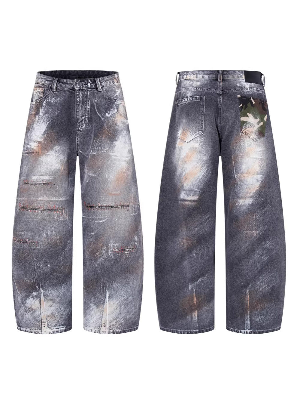 Paint Damage Wide Leg Denim Jeans WN27980