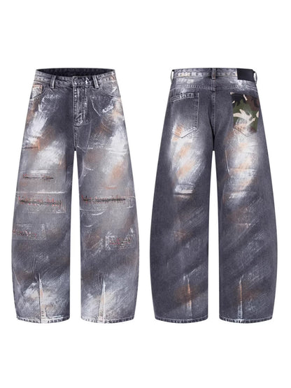 Paint Damage Wide Leg Denim Jeans WN27980