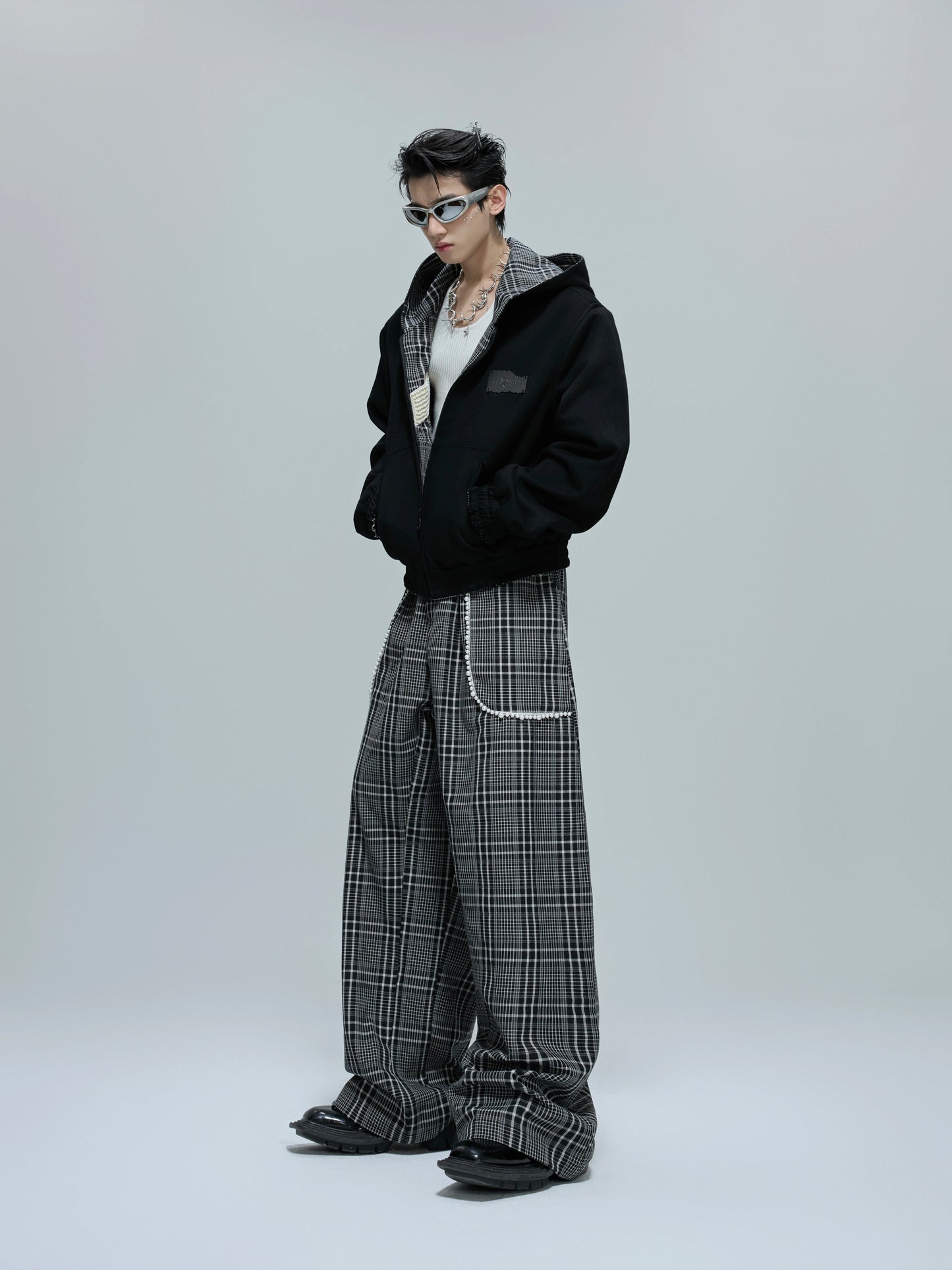 Reversible Houndstooth Pearl Design Hoodie & Pants Setup WN21703