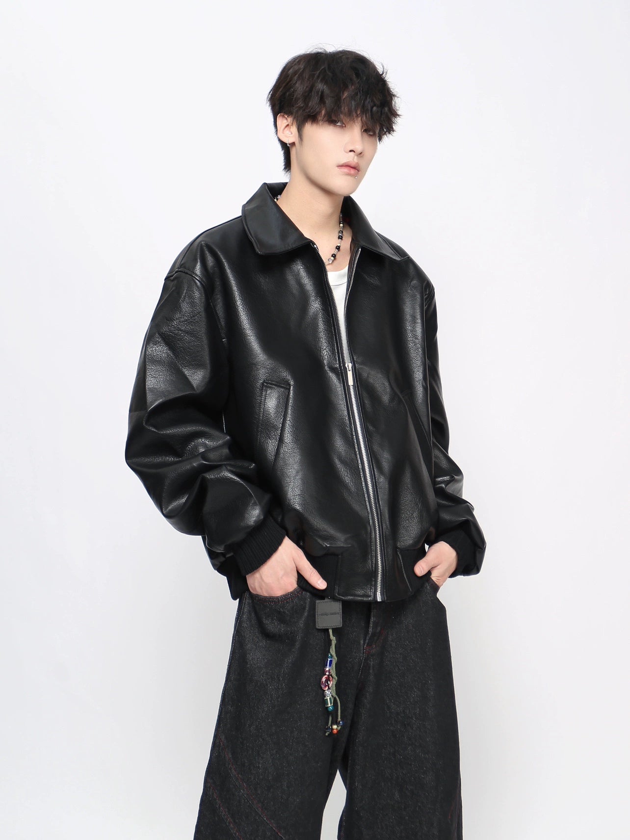 Lychee Texture PU Leather Zipper Jacket WN21022