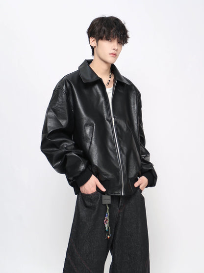 Lychee Texture PU Leather Zipper Jacket WN21022