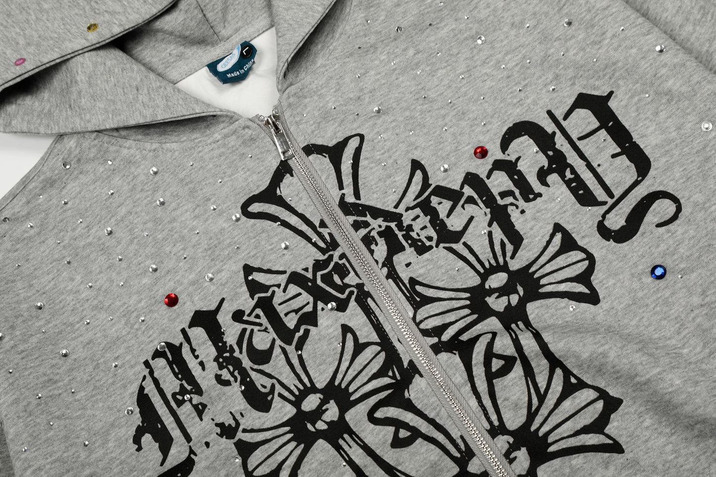 Rhinestone Cross Design Zipper Hoodie WN23057