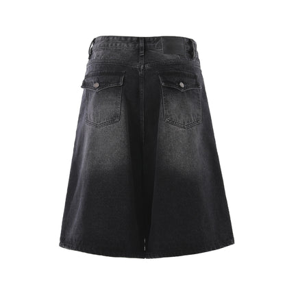 Denim Wash Wide Leg Half Pants WN25644