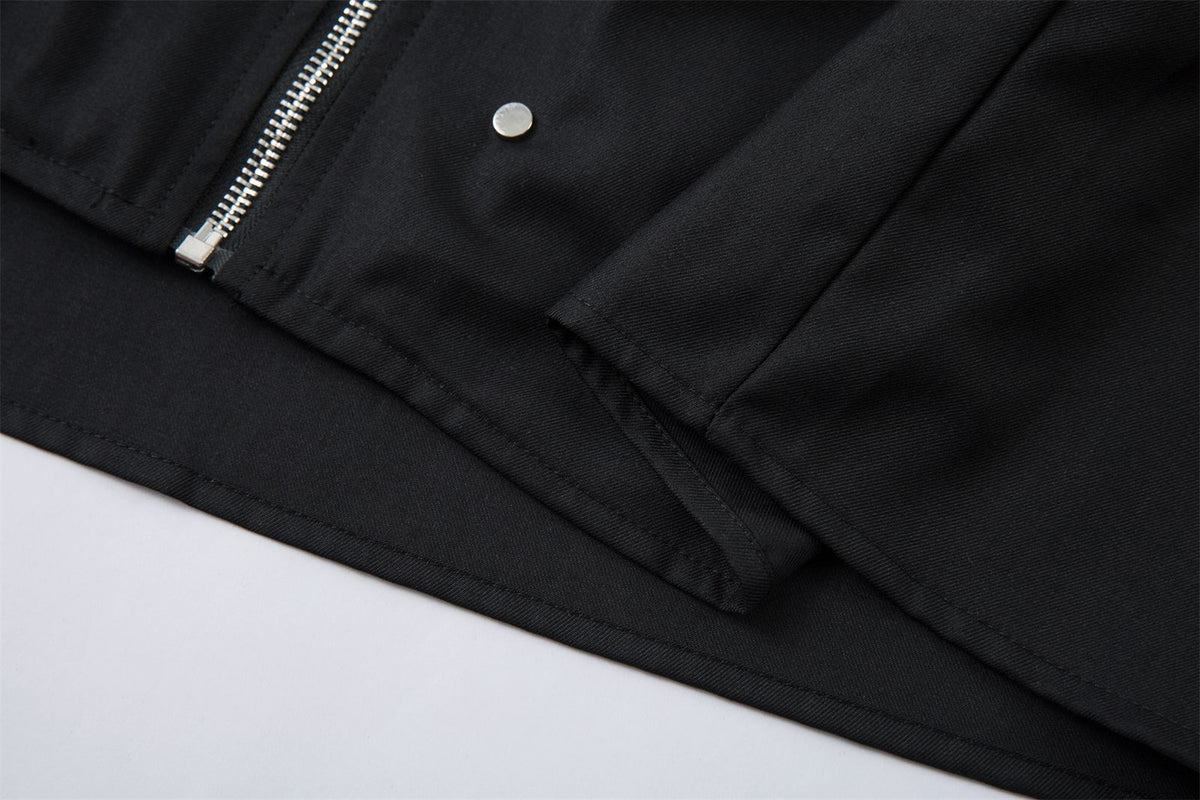 Stand Neck Zipper Structured Short Sleeve Shirt Jacket WN26873