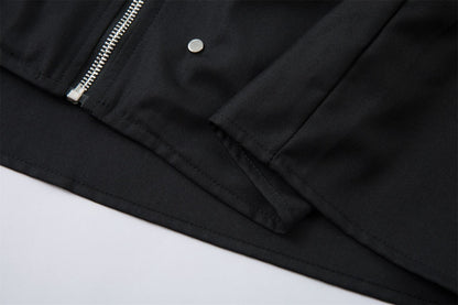 Stand Neck Zipper Structured Short Sleeve Shirt Jacket WN26873
