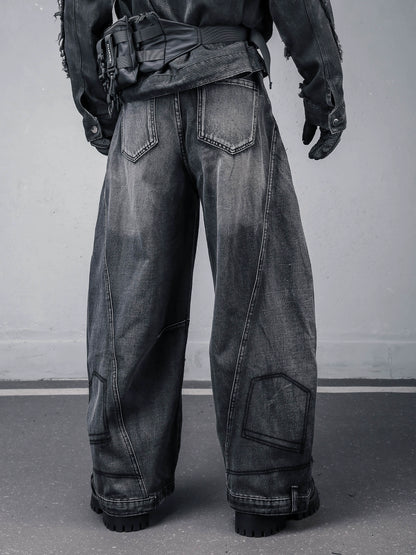 Damage Wash Wide Leg Denim Jeans WN22307