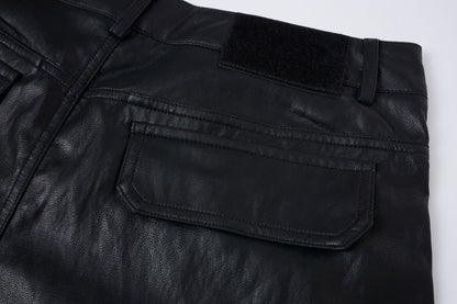 PU Leather Pocket Cropped Wide Leg Cargo Hahf Pants WN25652