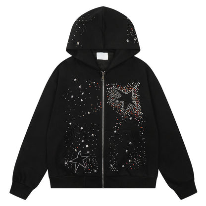 Star Rhinestone Zipper Hoodie WN23568