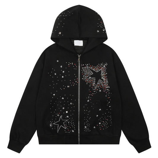 Star Rhinestone Zipper Hoodie WN23568