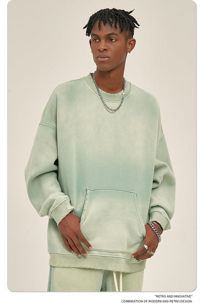 Fleece Lining Spray-dye Damage Oversize Sweatshirt WN9967