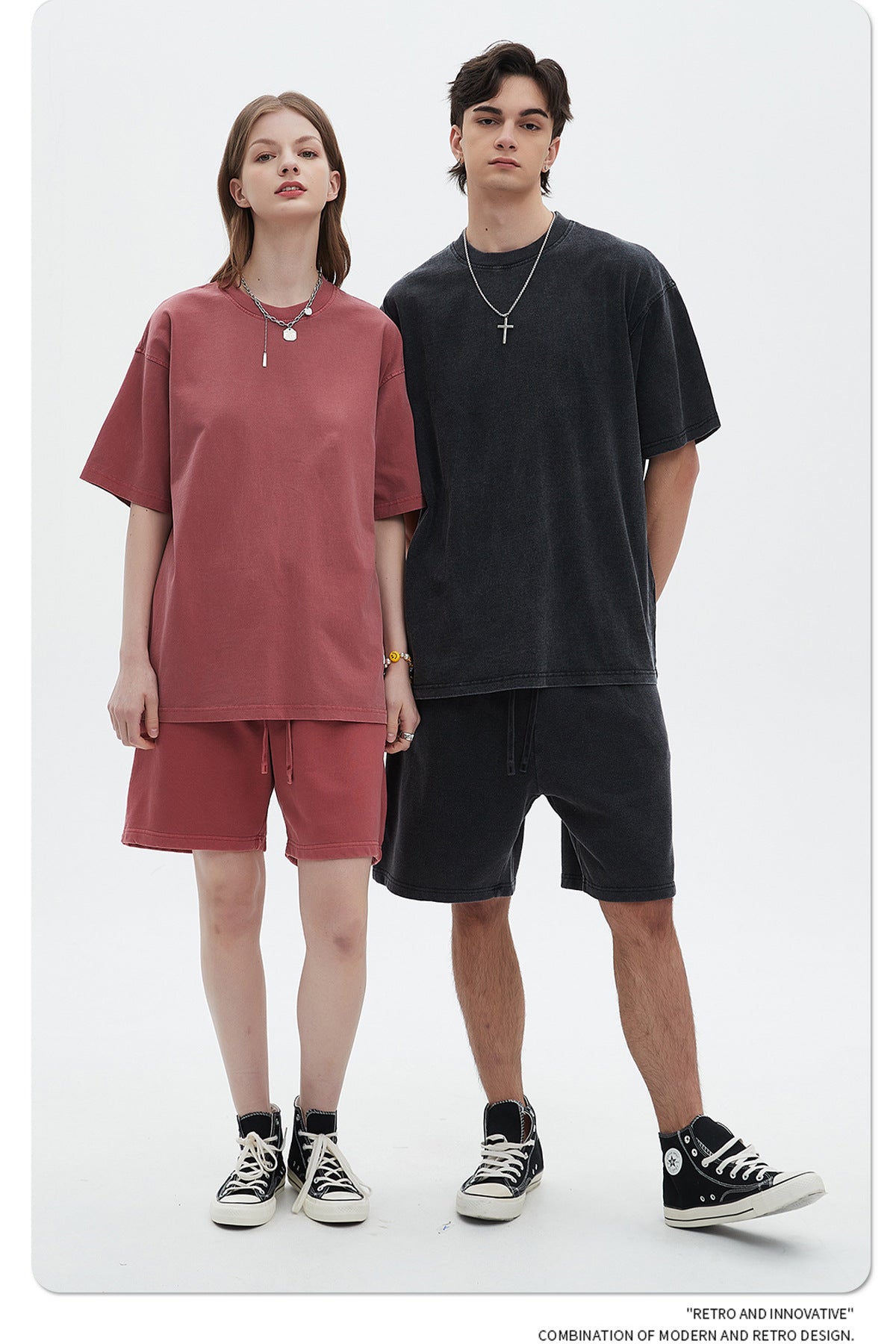 Oversize Washed Short-sleeve-T-shirt & Washed Short Sweatpants Setup WN6633-K