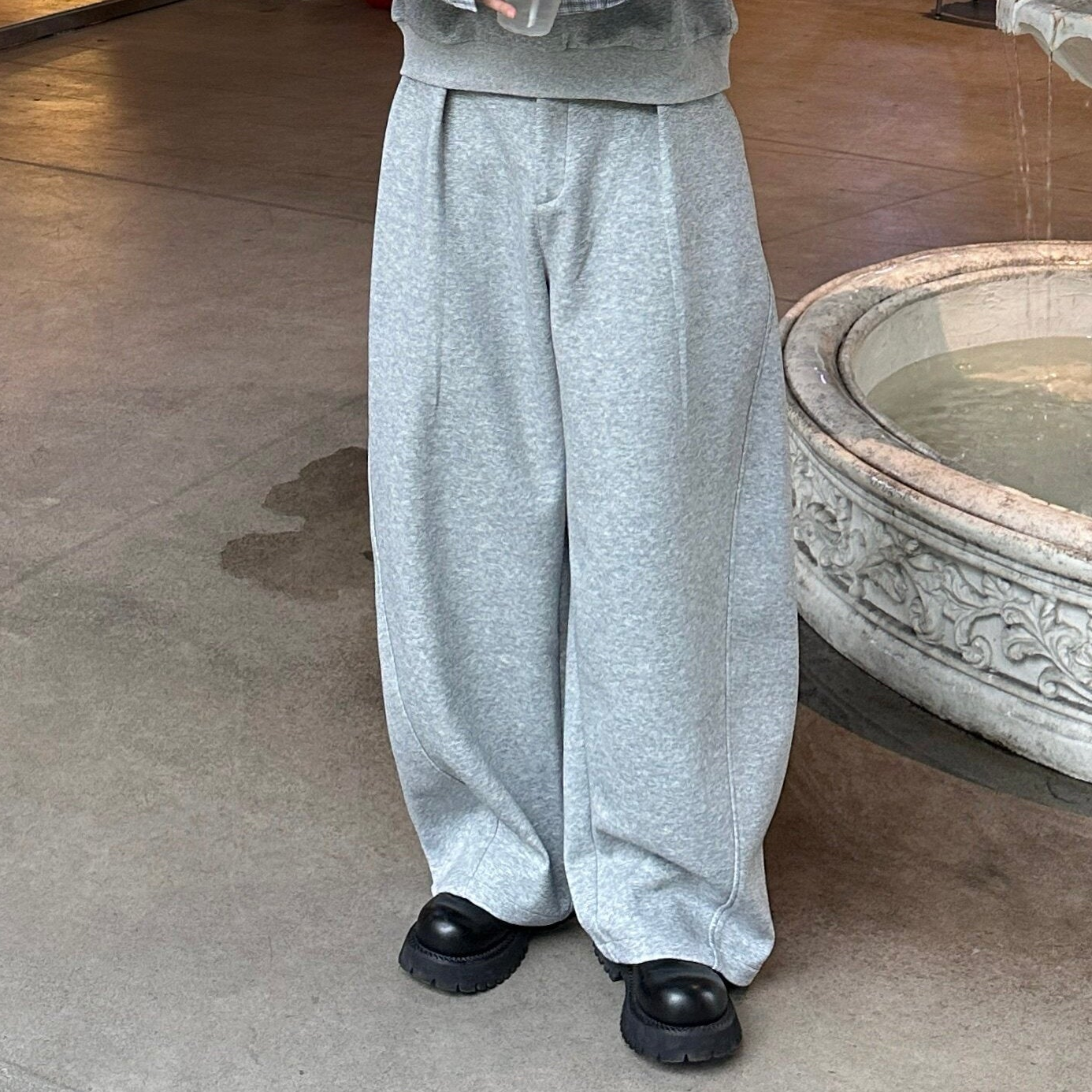 Plaid Fake Layered Long Sleeve Shirt & Wide Leg Sweatpants Setup WN25337