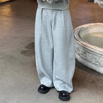 Plaid Fake Layered Long Sleeve Shirt & Wide Leg Sweatpants Setup WN25337