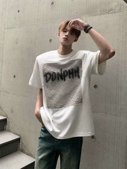 Design Print Shoulder-Pad Short Sleeve T-Shirt WN20047