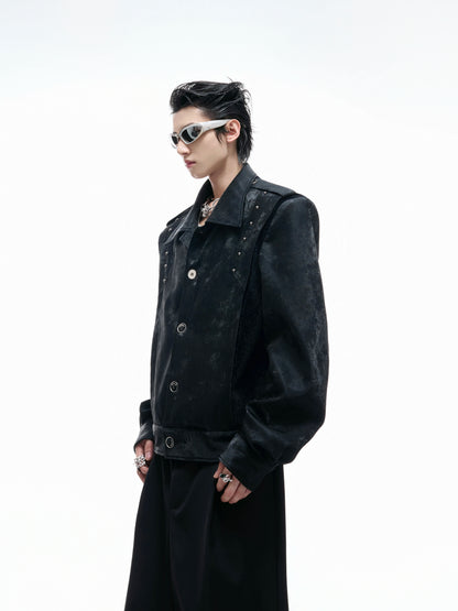 Studs Graphic Print Embroidery PU Leather Jacket WN20548