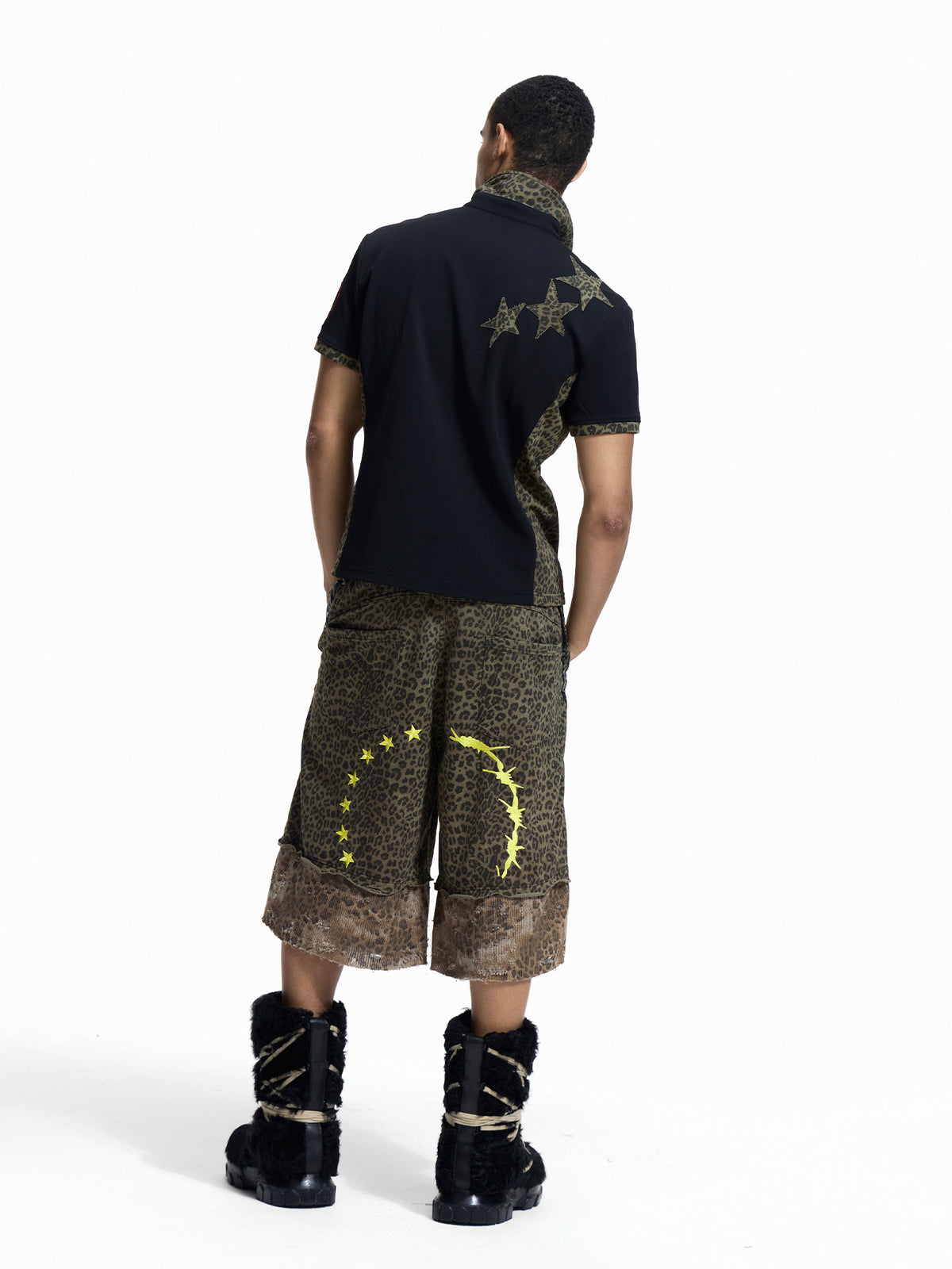 Leopard Print Drawstring Wide Leg Half Pants WN27464