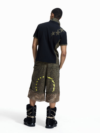 Leopard Print Drawstring Wide Leg Half Pants WN27464