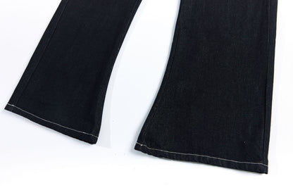 Color Block Embroidery Wide Leg Curved Denim Jeans WN25864