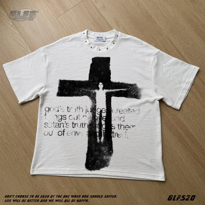 Studs Design Cross Art Print Short Sleeve T-Shirt WN26574