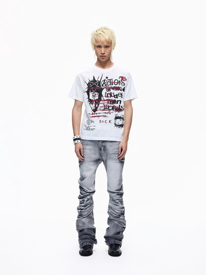 Graffiti Graphic Print Cropped Short Sleeve T-Shirt WN27374