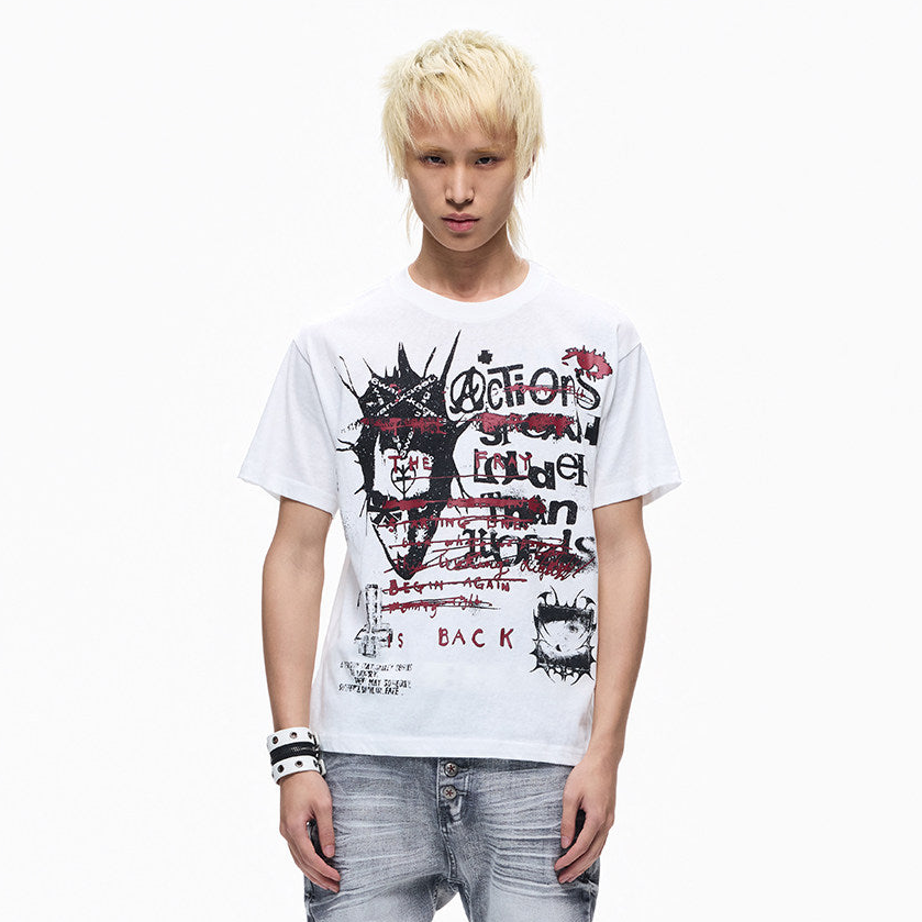 Graffiti Graphic Print Cropped Short Sleeve T-Shirt WN27374