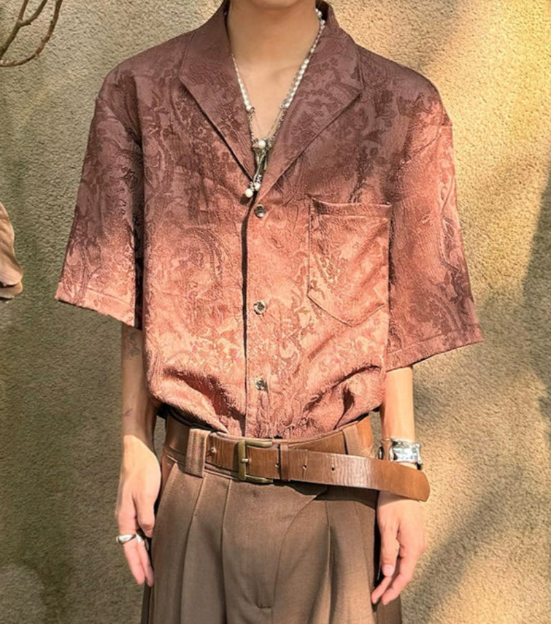 Jacquard Texture Cuban Collar Short Sleeve Shirt WN20019