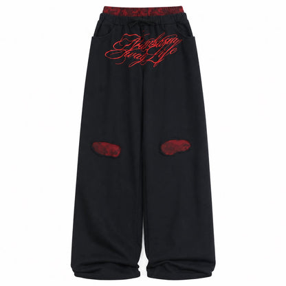 Double Waist Letter Print Wide Leg Sweatpants WN27228