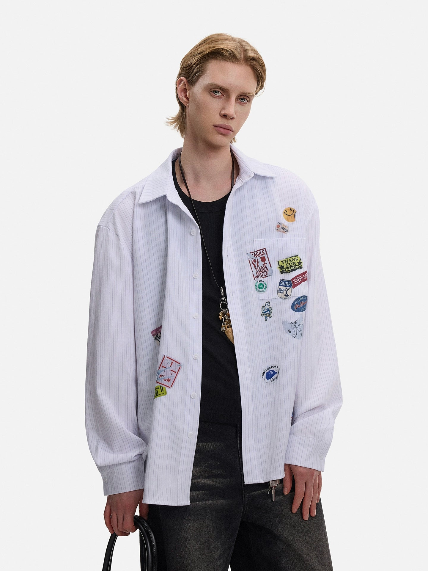 Patch Striped Long Sleeve Shirt WN21431