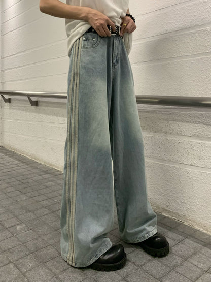 Washed Short Sleeve Denim Jacket & Side Stripe Washed Denim Jeans Setup WN19850