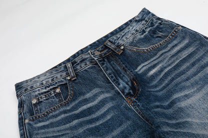 Whisker Washed Flare Denim Jeans WN25956