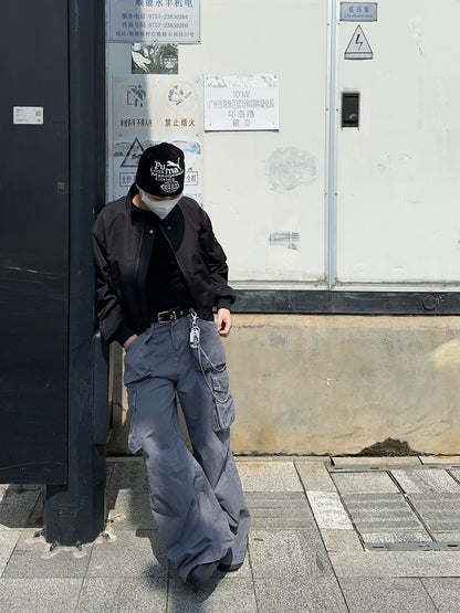 Washed Multi-Pocket Wide Leg Cargo Pants WN24387