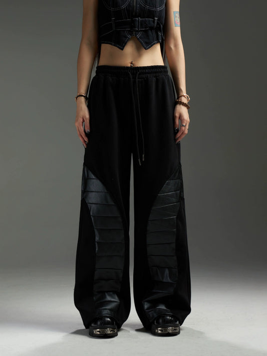 Deconstructed PU Leather Mix 3D-Cut Sweatpants WN13443