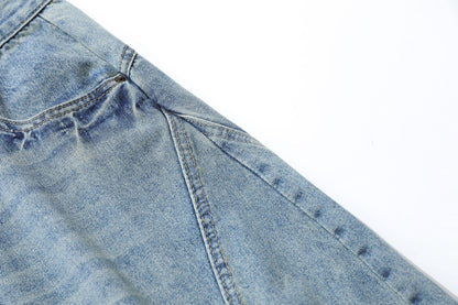 Washed Whisker Curved Cropped Denim Jeans WN25531