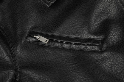 Diagonal Zipper Metal Stud Belt Short PU Leather Jacket WN27862