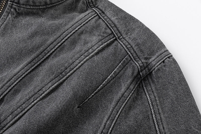 Washed Short Zipper Denim Jacket WN11291