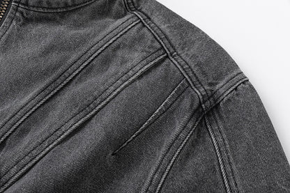 Washed Short Zipper Denim Jacket WN11291