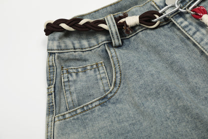 Belt Curved Wide Leg Denim Jeans WN25756