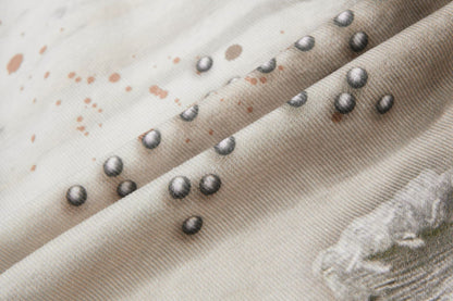 Studs Paint Wing Wide Leg Denim Jeans WN25752