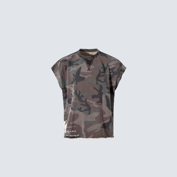 Camo Typography Graphic Sleeveless T-Shirt WN27985