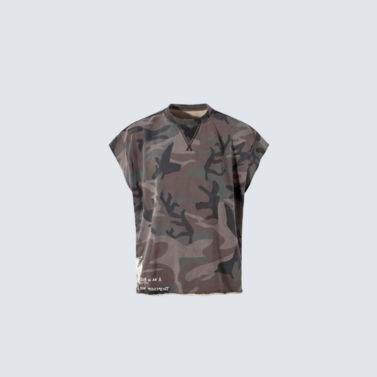 Camo Typography Graphic Sleeveless T-Shirt WN27985