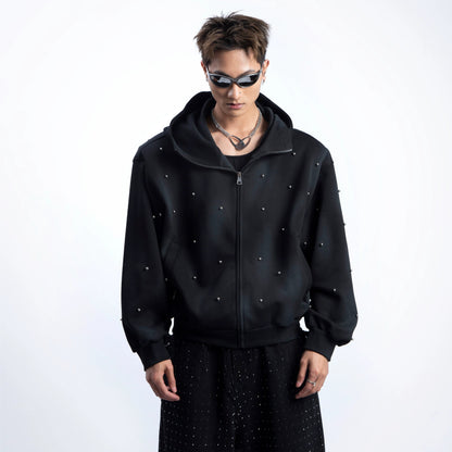 Washed Paint Print Zipper Hoodie WN20624