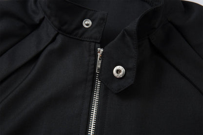 Stand Neck Zipper Structured Short Sleeve Shirt Jacket WN26873