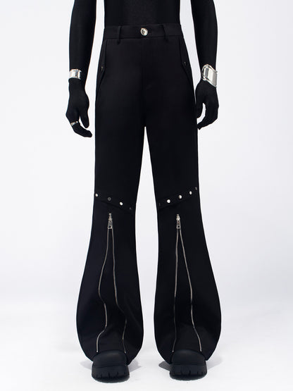 Studs Zipper Seam Flare Trousers WN23701