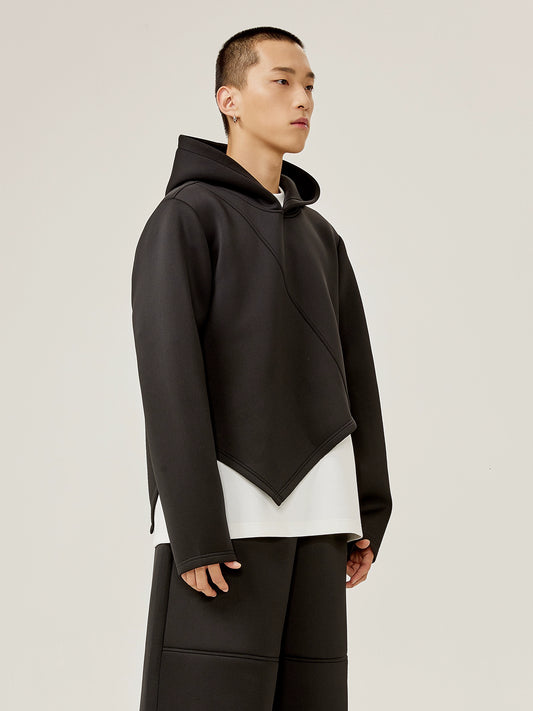 Asymmetric Oversize Black Pullover Hoodie WN13317