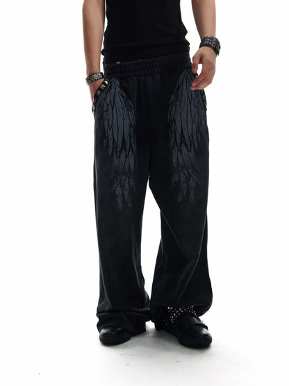 Wide Leg Wing Print Studs Detail Sweatpants WN27212