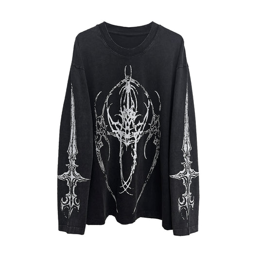 Washed Graphic Design Oversize Long Sleeve T-Shirt WN15584