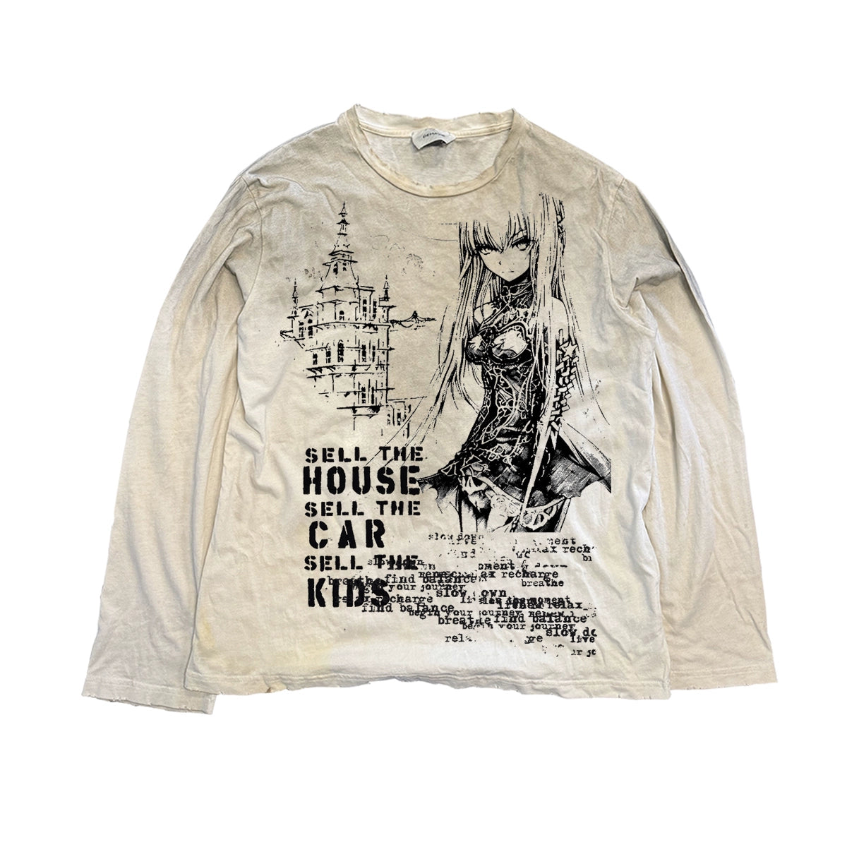 Washed Illustration Print Oversize Long Sleeve T-Shirt WN16830