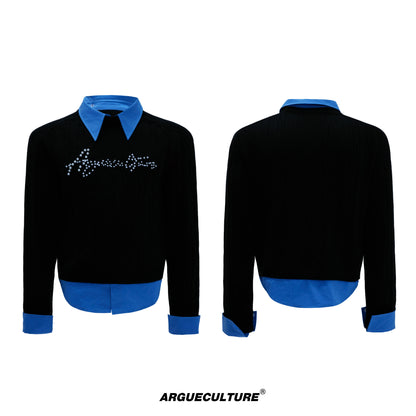 Fake Layered Pearl Embellished Thick Knit Sweater WN21721